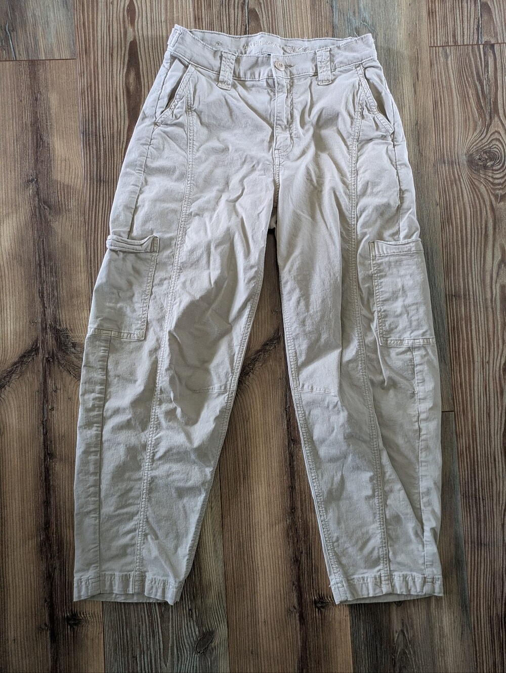 American Eagle Stretch Khaki Tan Beige Cargo Straight Barrel Pants 00 Regular
